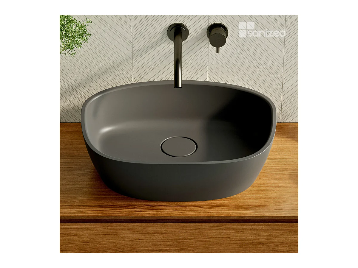 Vasque à poser FRODE - 75% Minéral Noir Mat Asymétrique 50*36*H16.6cm - LAVABERG