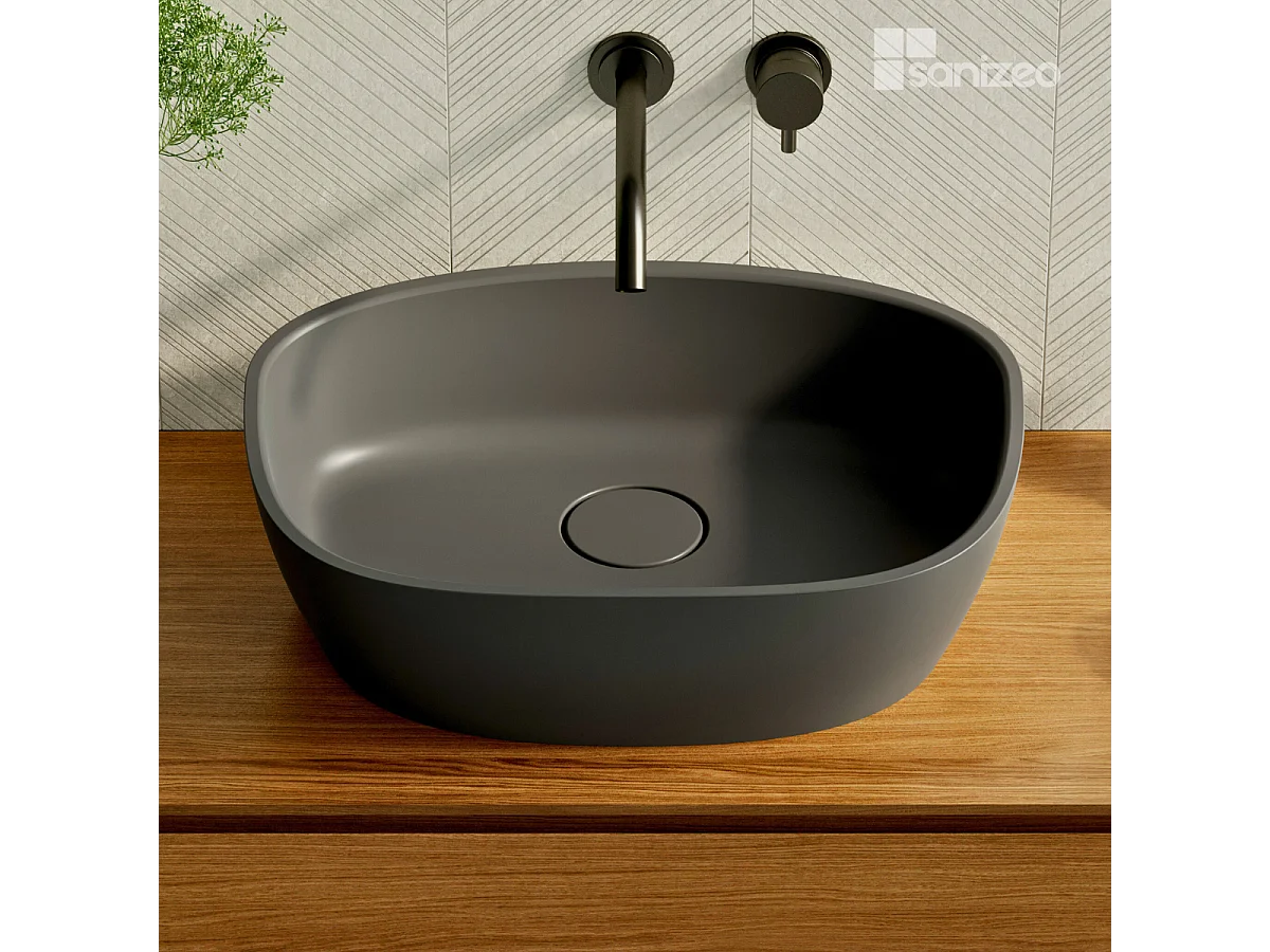 Vasque à poser FRODE - 75% Minéral Noir Mat Asymétrique 50*36*H16.6cm - LAVABERG