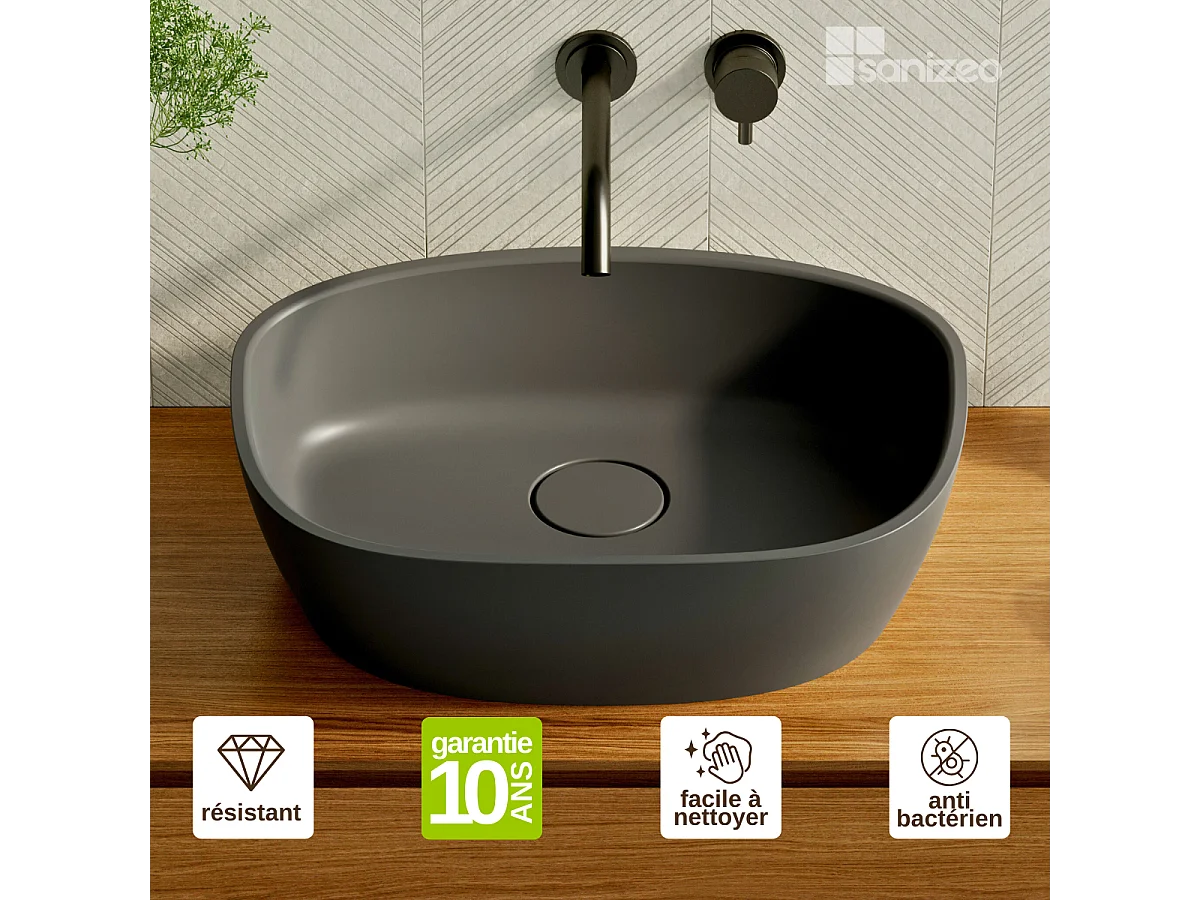 Vasque à poser FRODE - 75% Minéral Noir Mat Asymétrique 50*36*H16.6cm - LAVABERG