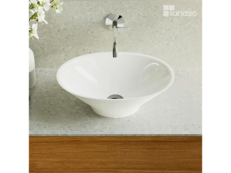 Vasque à poser LARS - 75% Minéral Blanc Brillant Ovale 48*35*H16cm - LAVABERG