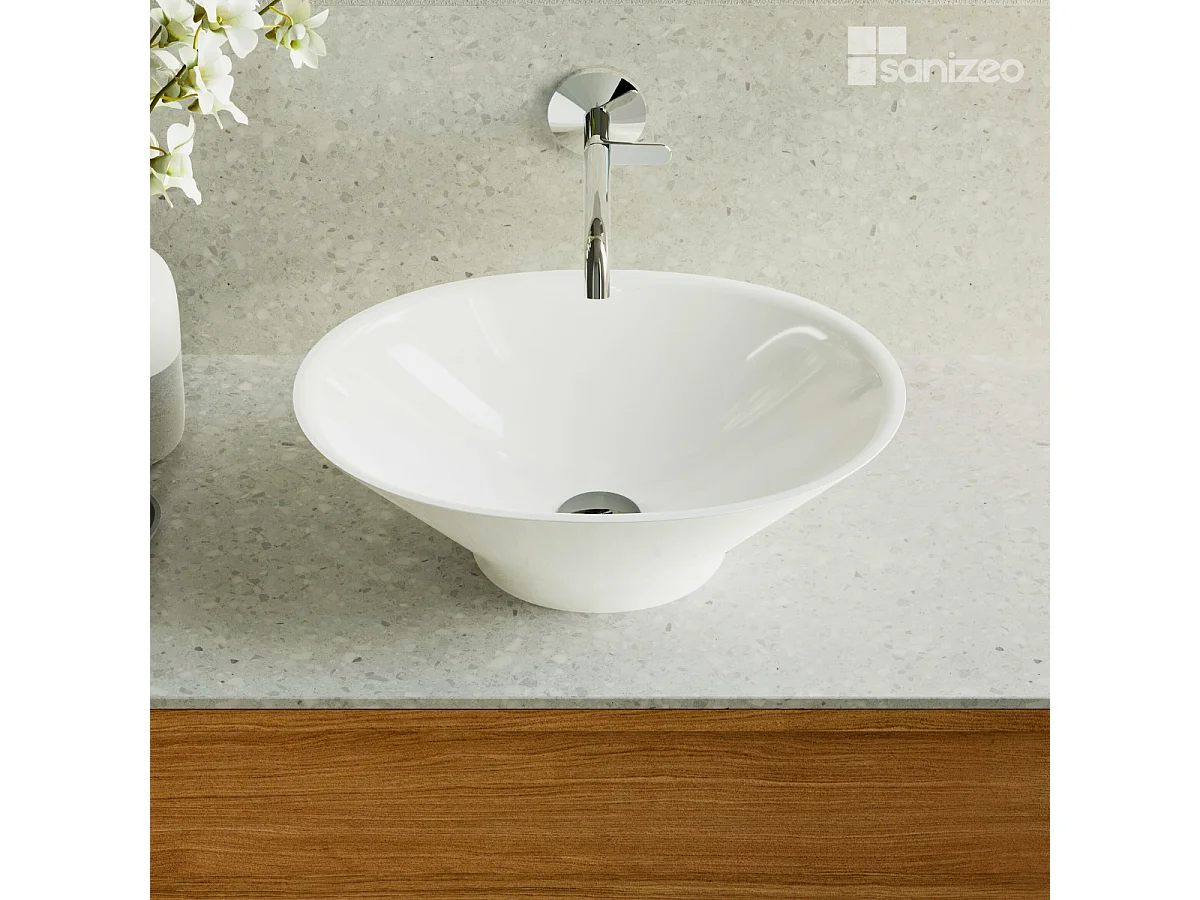 Vasque à poser LARS - 75% Minéral Blanc Brillant Ovale 48*35*H16cm - LAVABERG