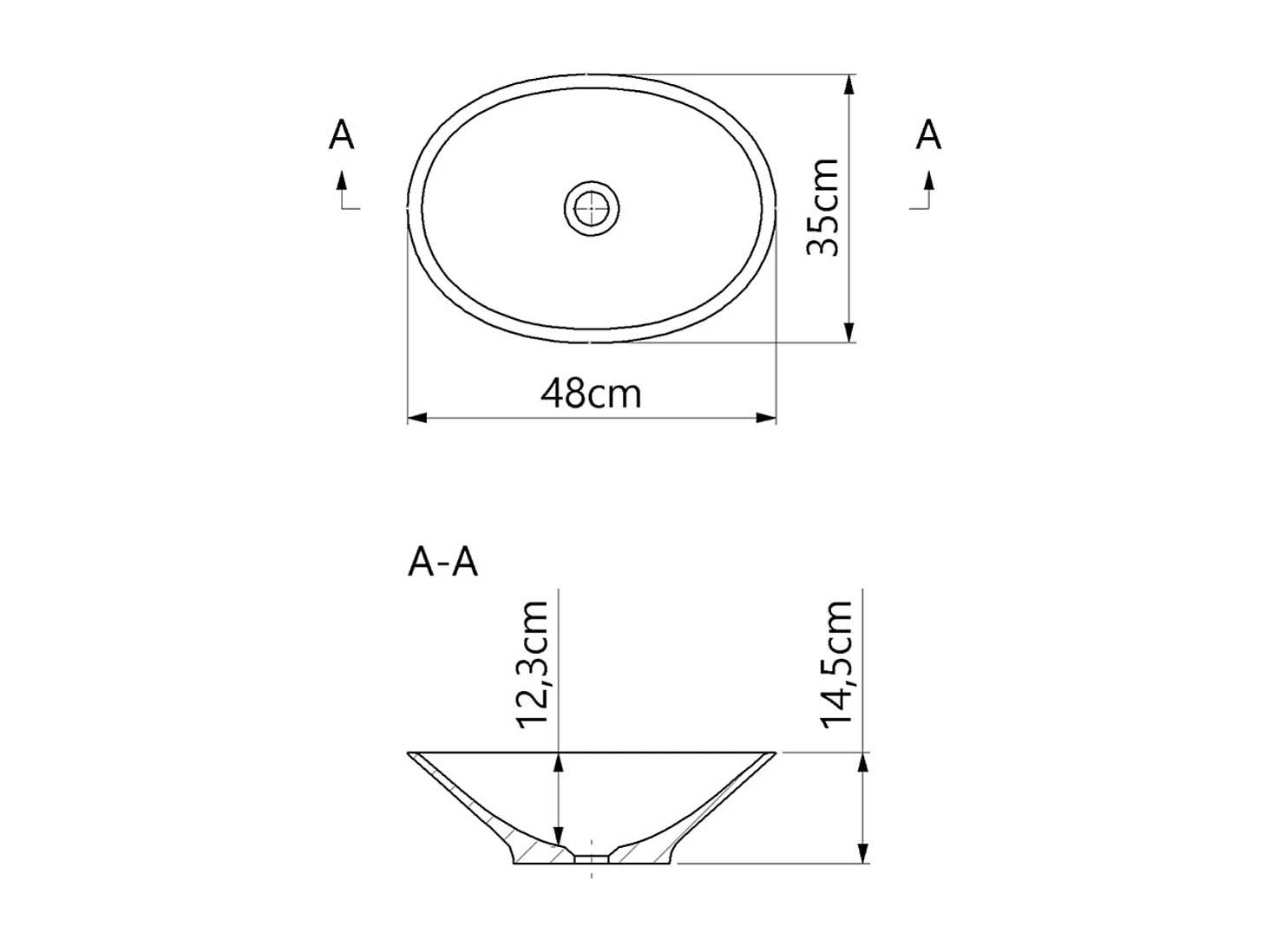 Vasque à poser LARS - 75% Minéral Blanc Brillant Ovale 48*35*H16cm - LAVABERG