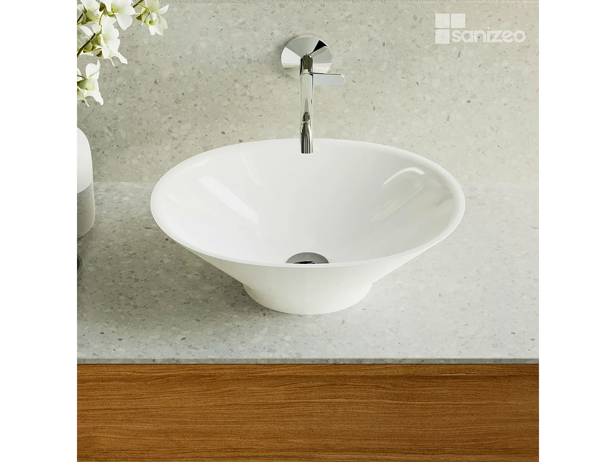 Vasque à poser LARS - 75% Minéral Blanc Brillant Ovale 48*35*H16cm - LAVABERG