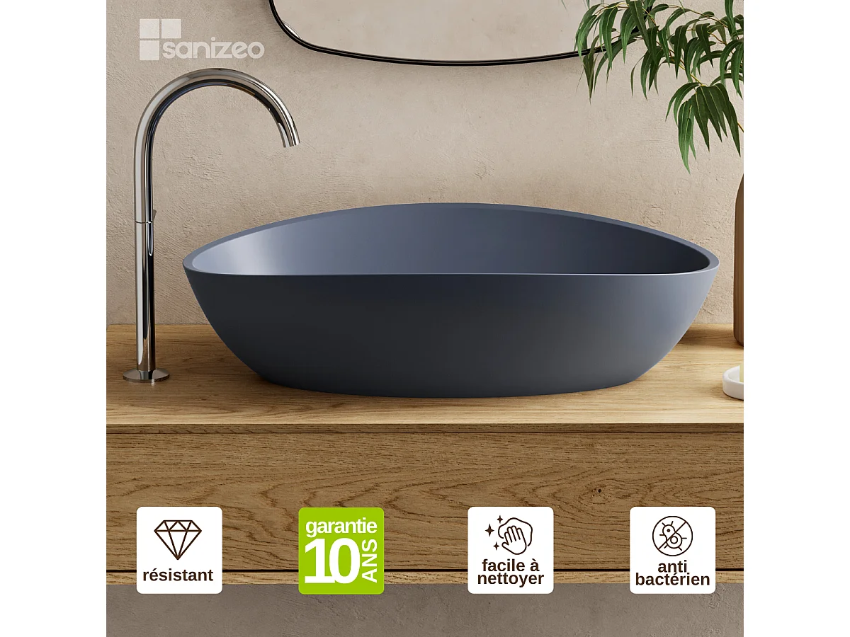 Vasque à poser EIRA - 75% Minéral Gris Mat Ovale 60*36*H16cm - LAVABERG