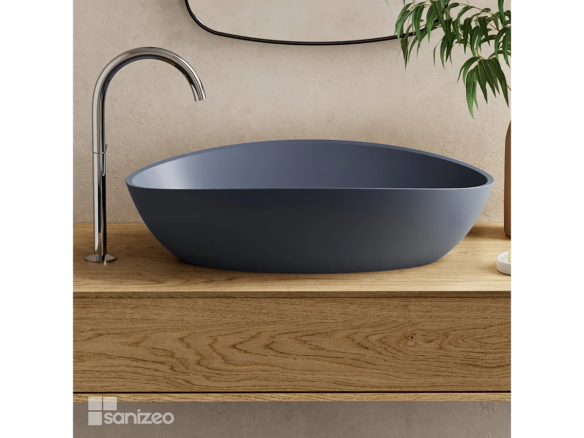 Vasque à poser EIRA - 75% Minéral Gris Mat Ovale 60*36*H16cm - LAVABERG