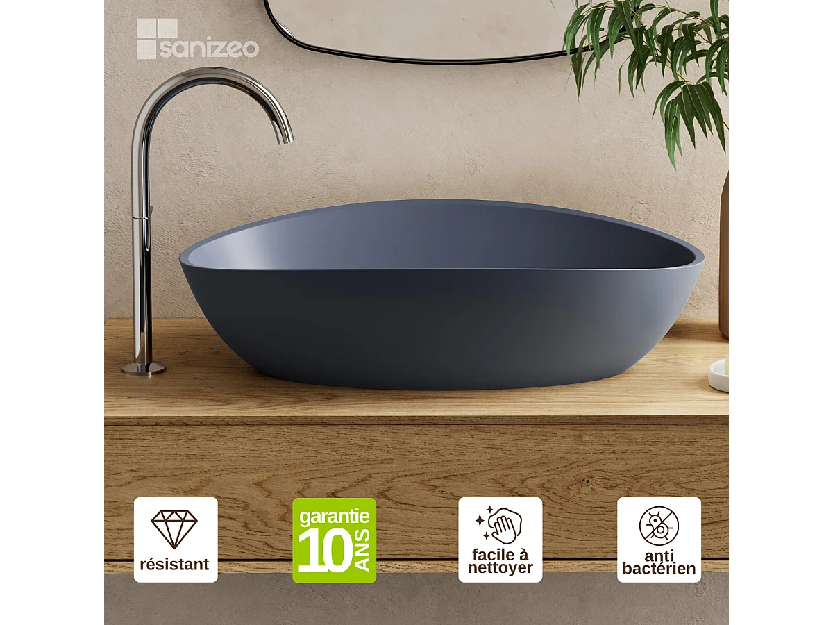 Vasque à poser EIRA - 75% Minéral Gris Mat Ovale 60*36*H16cm - LAVABERG