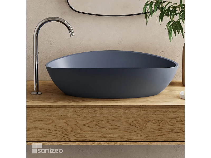 Vasque à poser EIRA - 75% Minéral Gris Mat Ovale 60*36*H16cm - LAVABERG