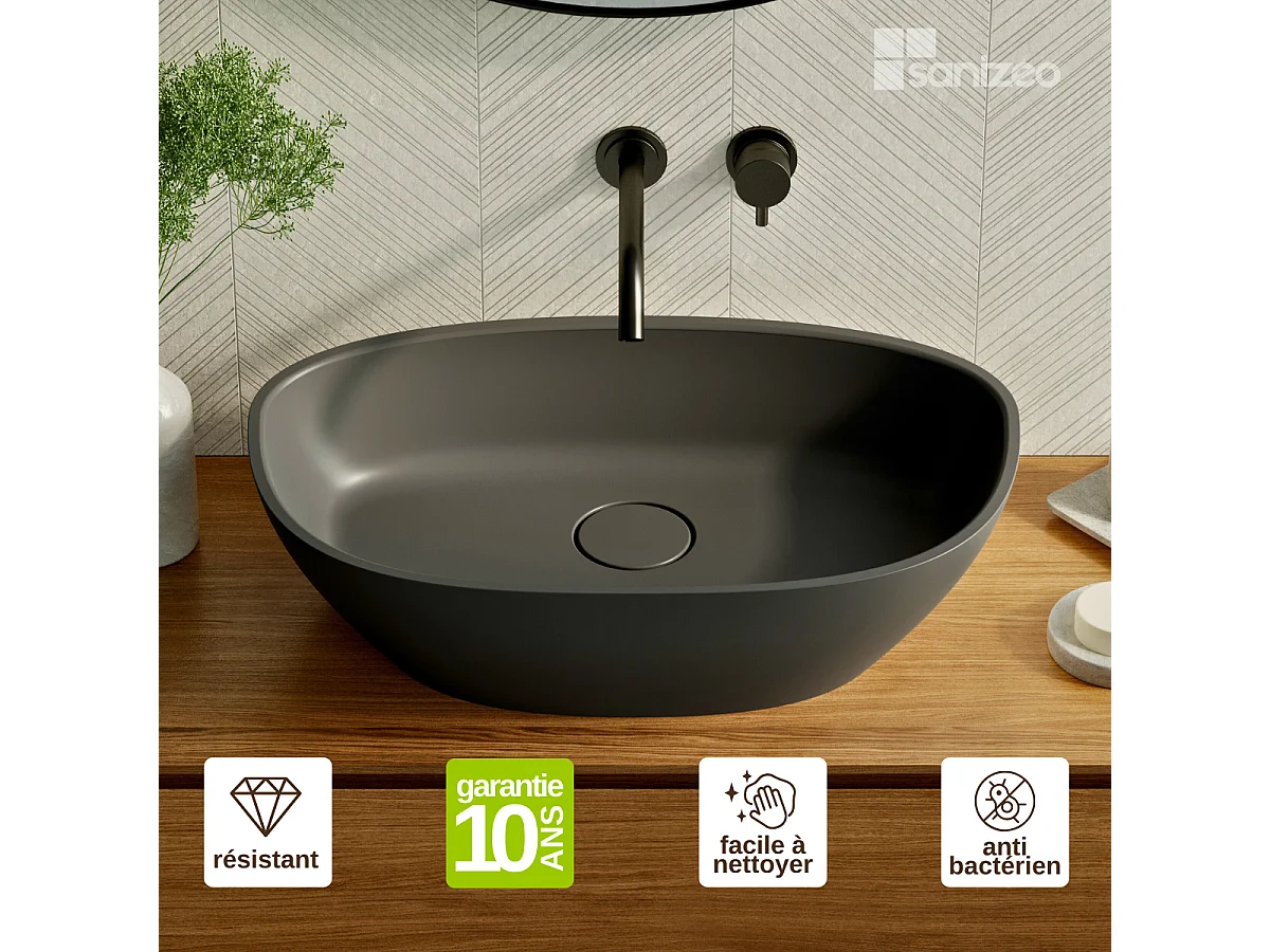 Vasque à poser FRODE - 75% Minéral Noir Mat Asymétrique 60*36*H16.6cm - LAVABERG