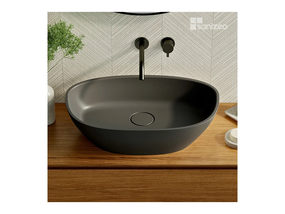 Vasque à poser FRODE - 75% Minéral Noir Mat Asymétrique 60*36*H16.6cm - LAVABERG