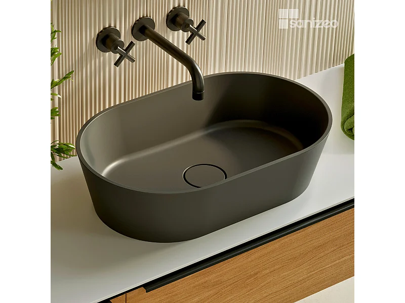 Vasque à poser KARIN - 75% Minéral Noir Mat Ovale 47*38*H16.6cm - LAVABERG