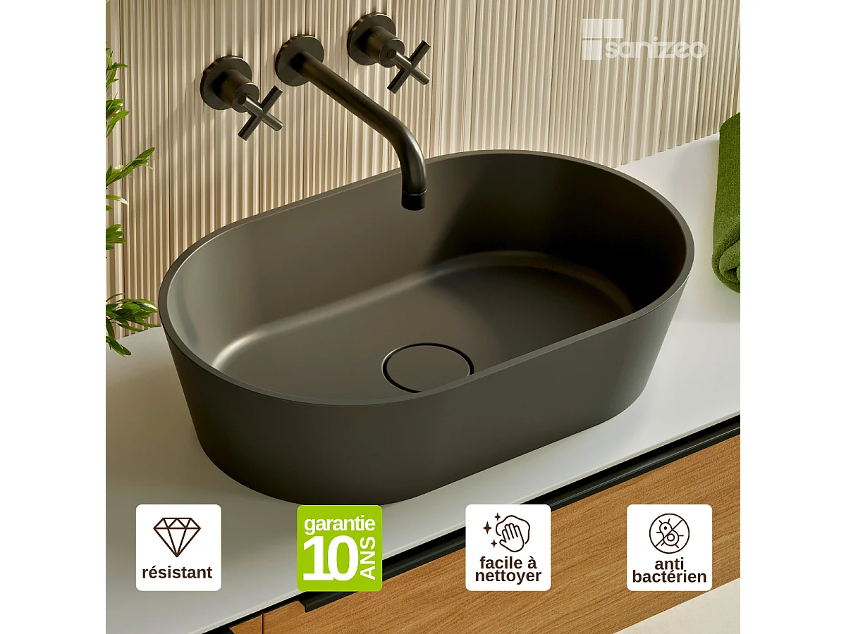 Vasque à poser KARIN - 75% Minéral Noir Mat Ovale 47*38*H16.6cm - LAVABERG