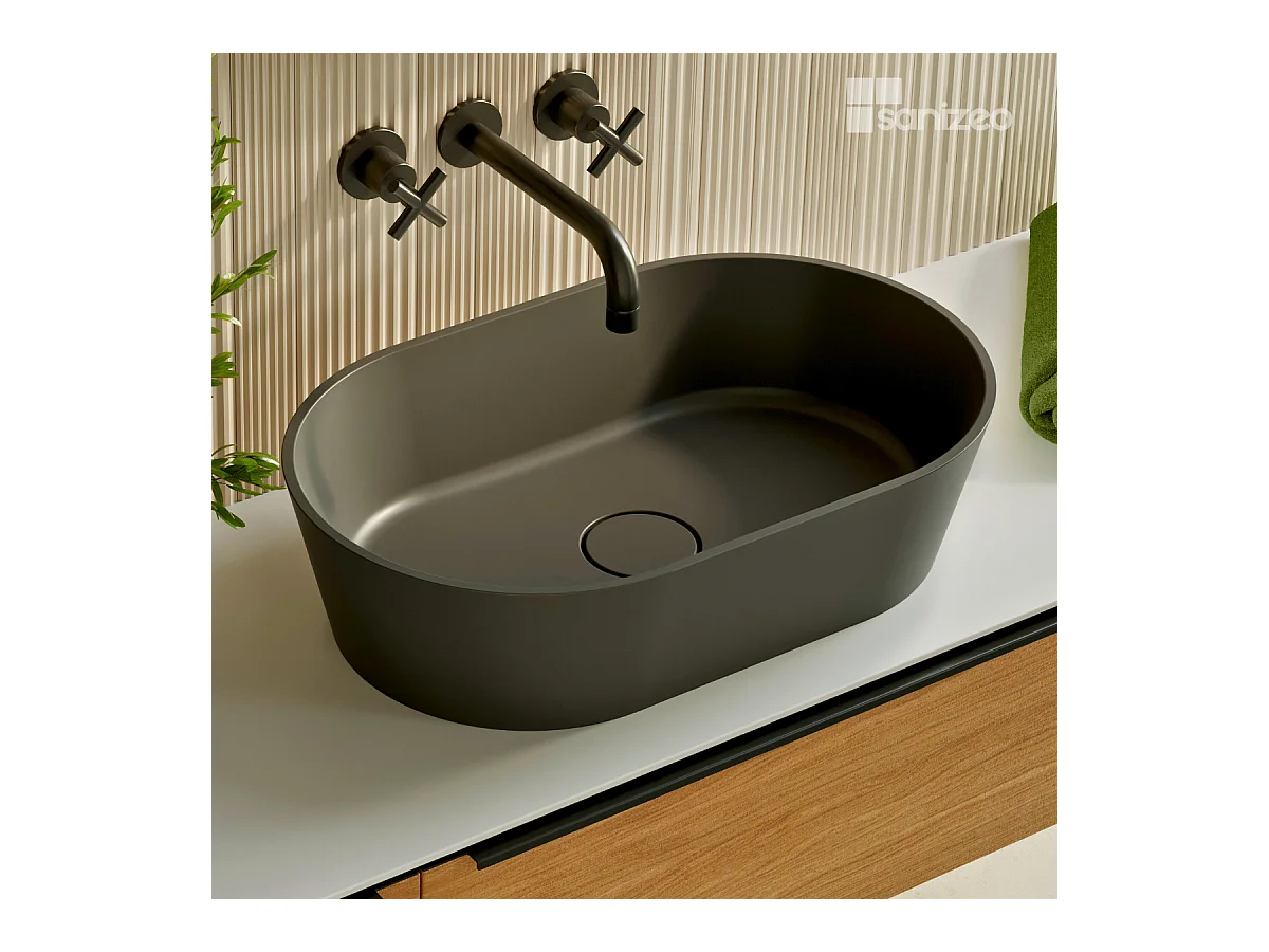 Vasque à poser KARIN - 75% Minéral Noir Mat Ovale 47*38*H16.6cm - LAVABERG