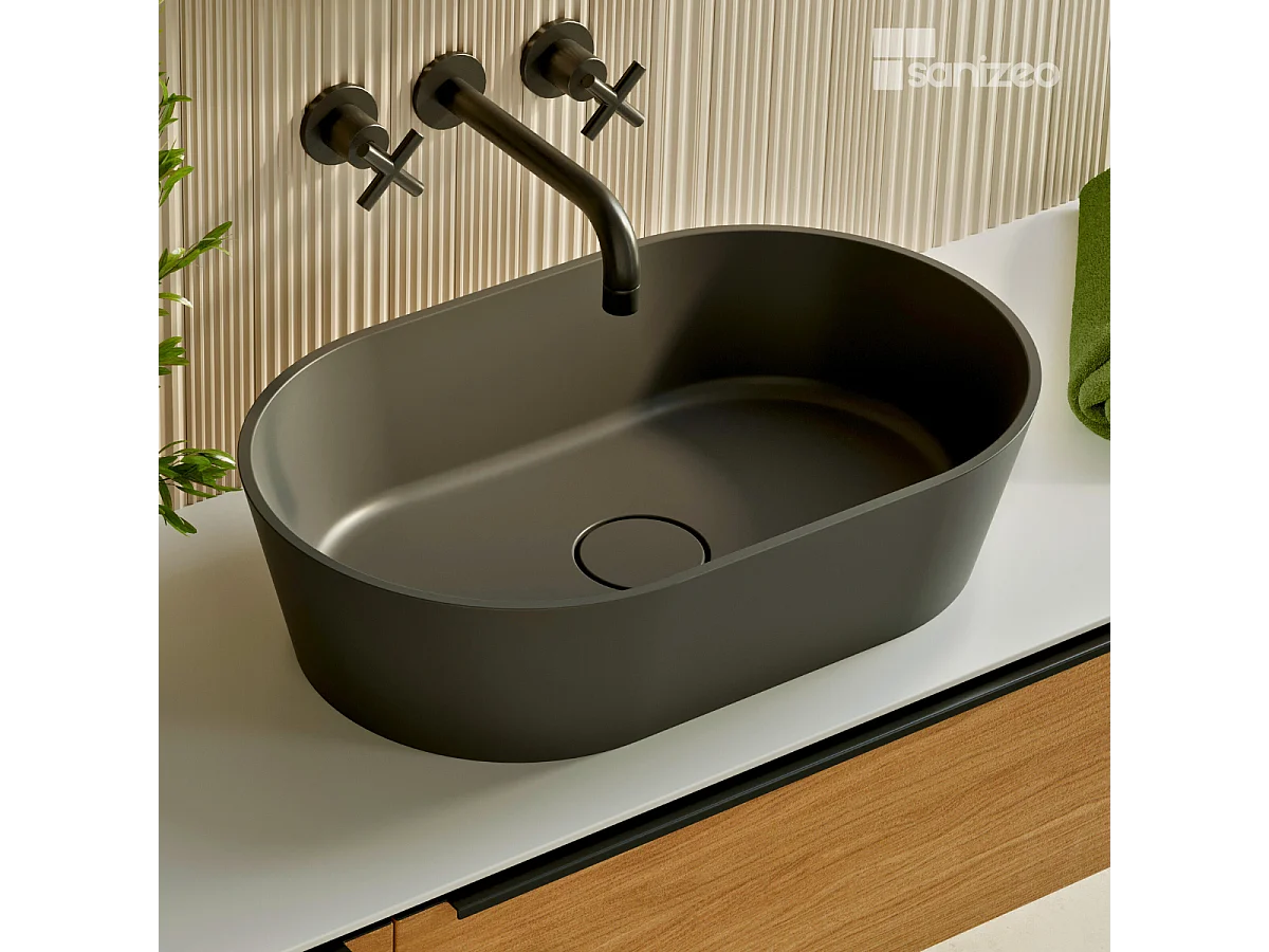 Vasque à poser KARIN - 75% Minéral Noir Mat Ovale 47*38*H16.6cm - LAVABERG