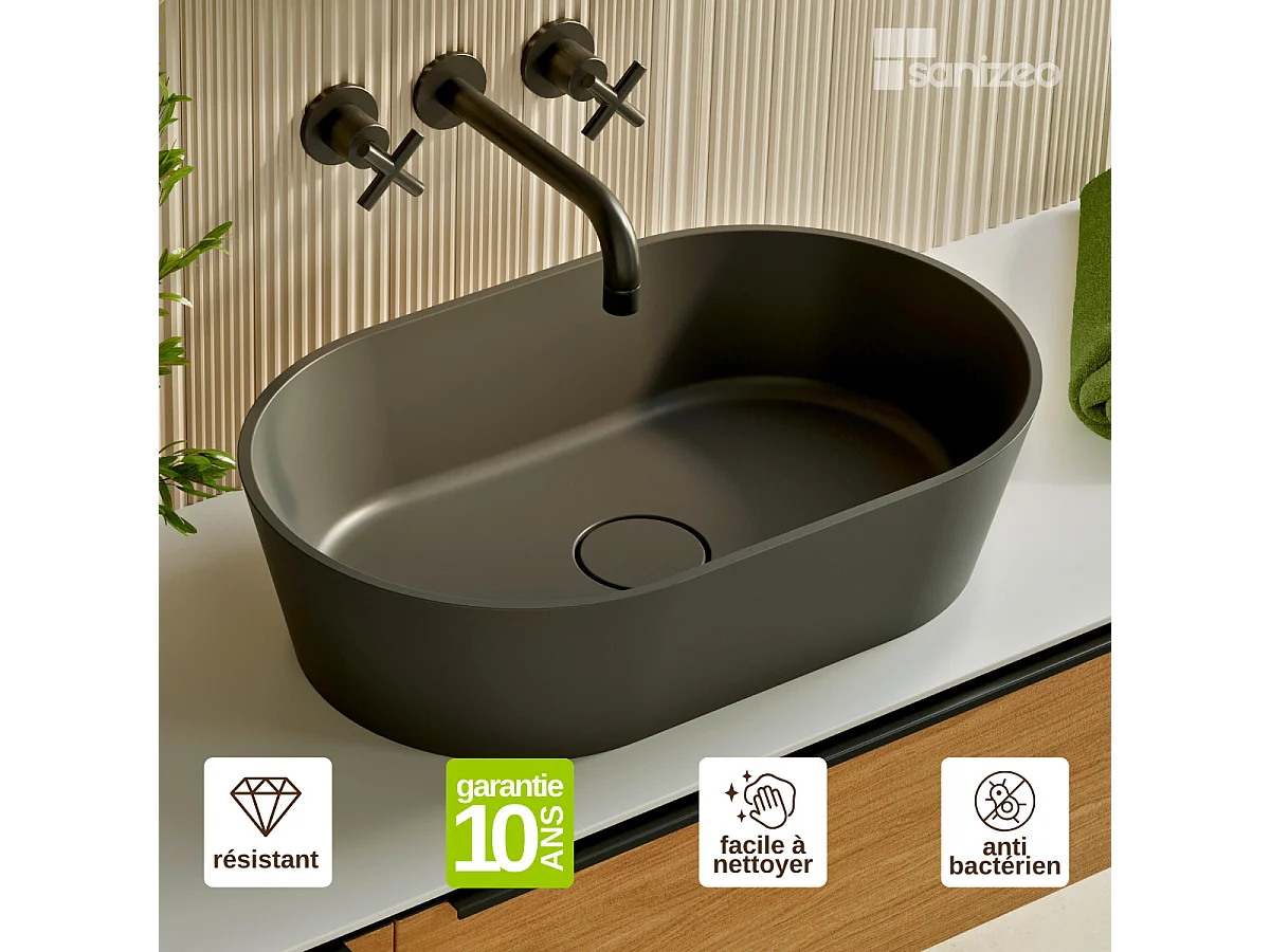 Vasque à poser KARIN - 75% Minéral Noir Mat Ovale 47*38*H16.6cm - LAVABERG