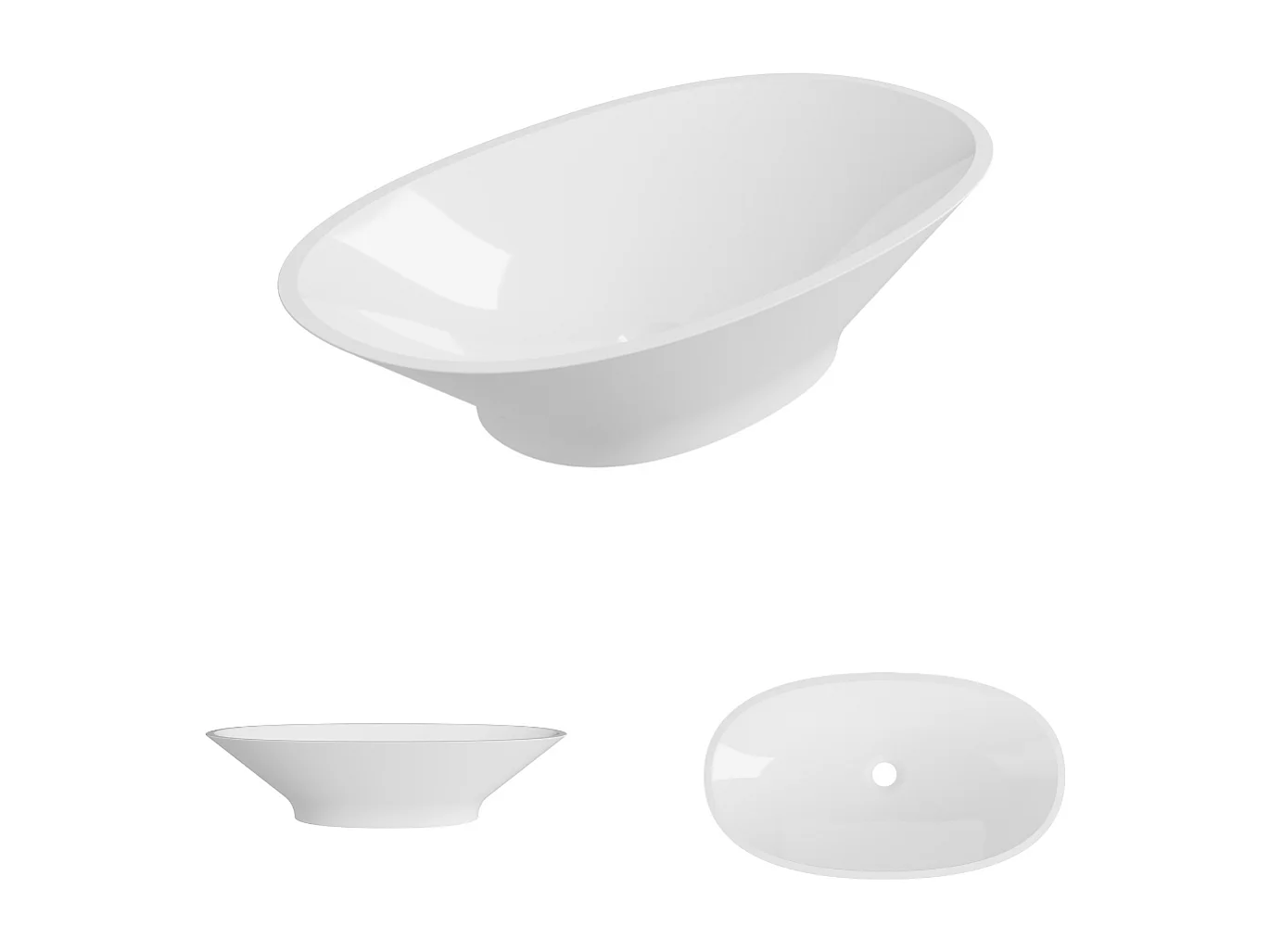 Vasque à poser LARS - 75% Minéral Blanc Brillant Ovale 60*35*H16cm - LAVABERG