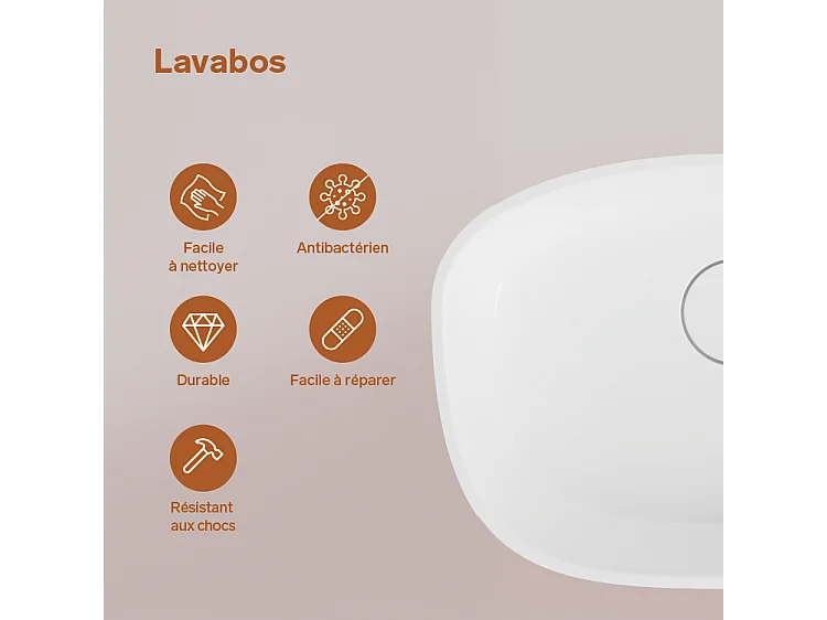 Vasque à poser LARS - 75% Minéral Blanc Brillant Ovale 60*35*H16cm - LAVABERG