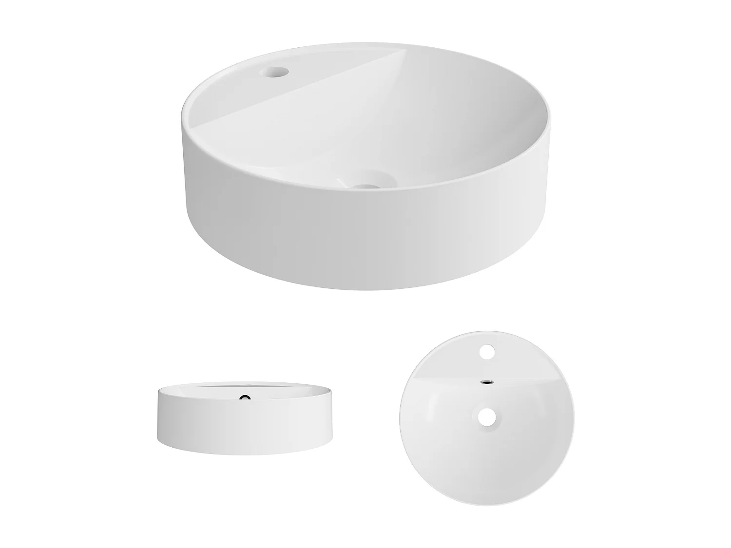 Vasque à poser BJORN - 75% Minéral Blanc Brillant Rond 40cm*H12.2cm - LAVABERG