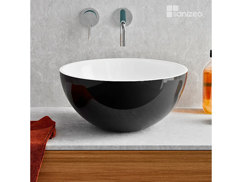 Vasque à poser VIDAR - 75% Minéral Noir/Blanc Brillant Ronde 38cm*H17.5cm - LAVABERG