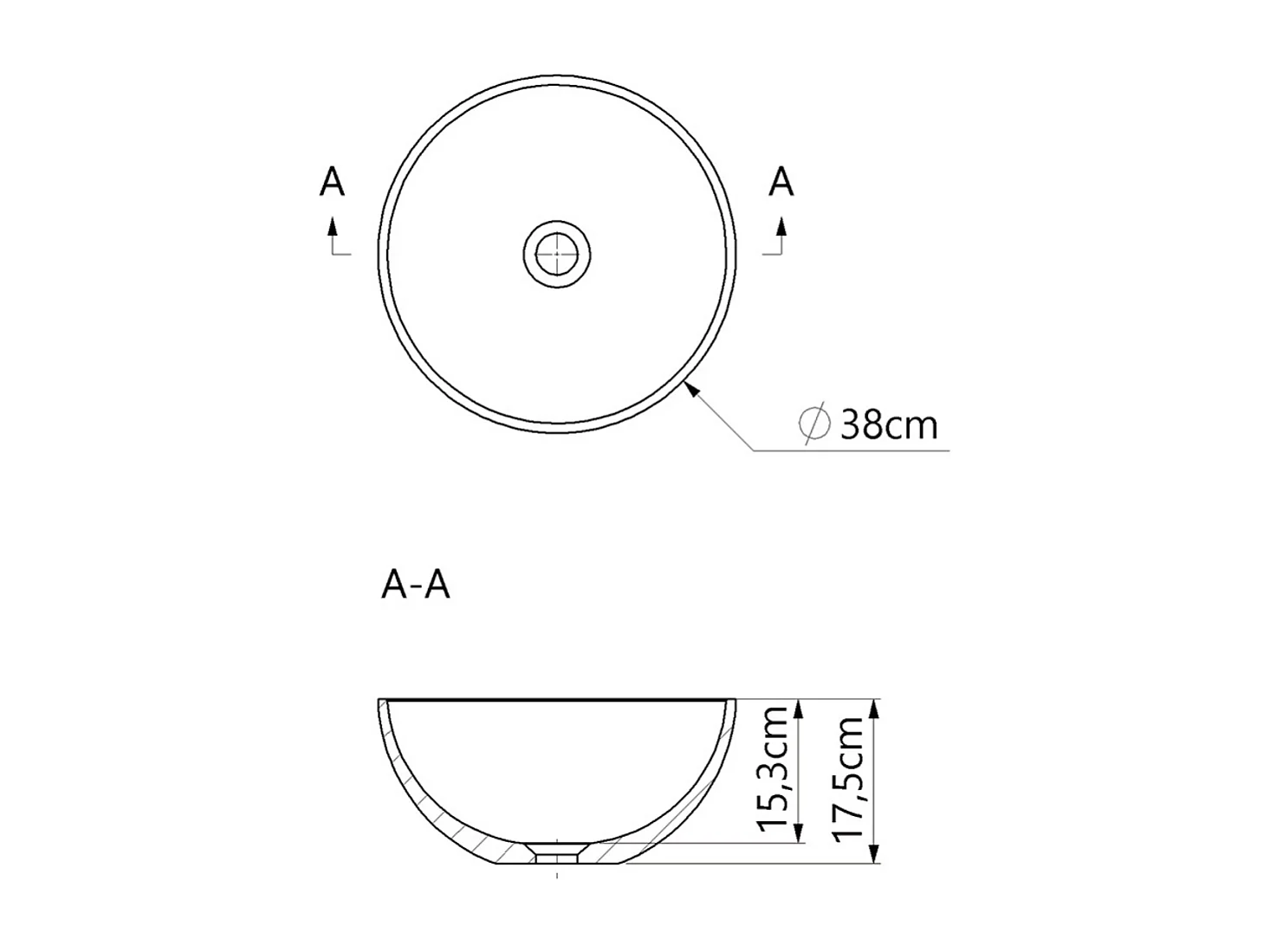Vasque à poser VIDAR - 75% Minéral Noir/Blanc Brillant Ronde 38cm*H17.5cm - LAVABERG
