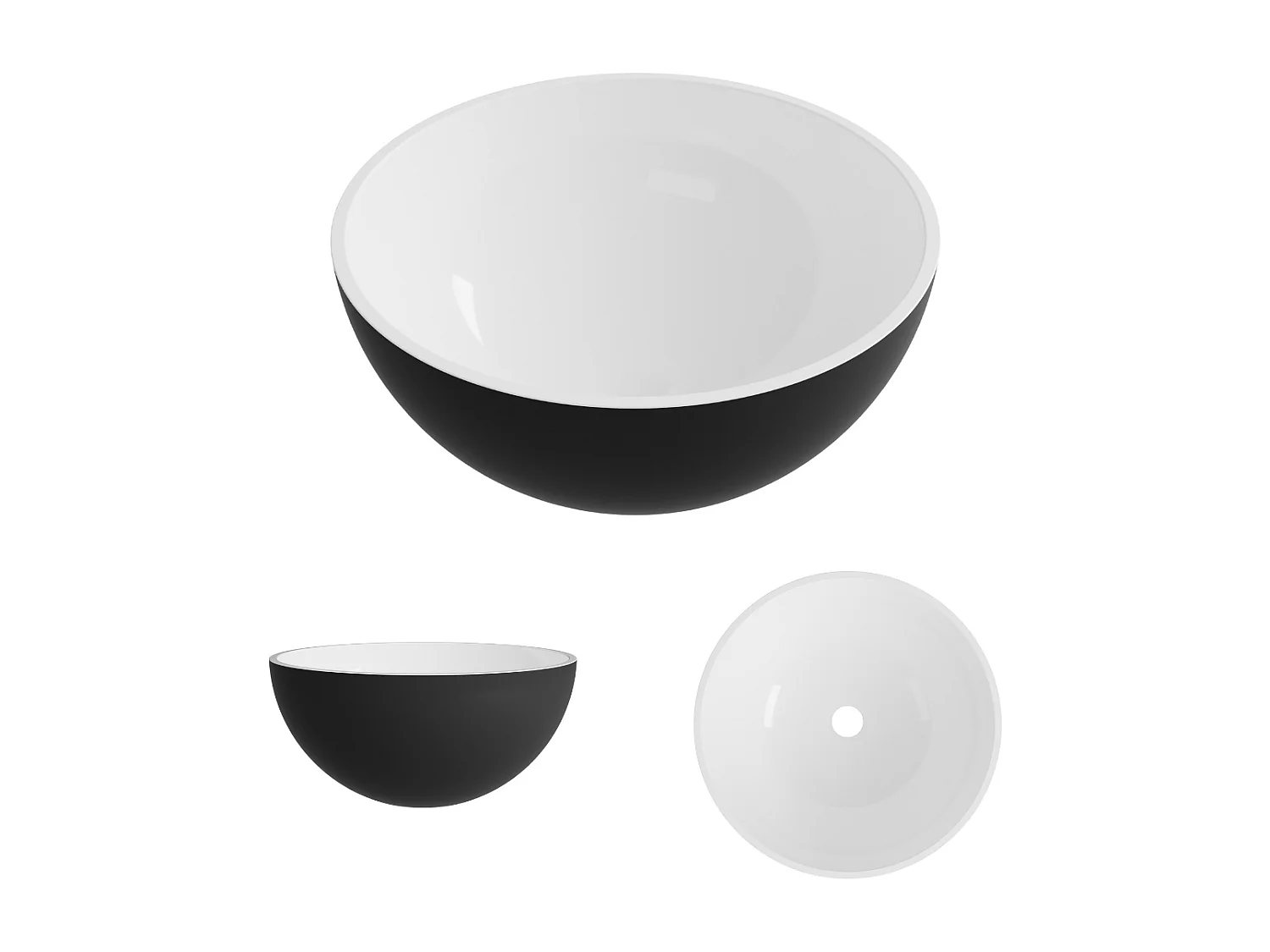 Vasque à poser ronde - Noir/Blanc Brillant en Résine - Ø38 x H17 cm - Mod. VIDAR LAVABERG