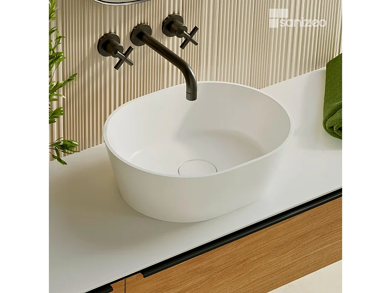 Vasque à poser KARIN - 75% Minéral Blanc Mat Ovale 59.9*37.9*H16.6cm - LAVABERG