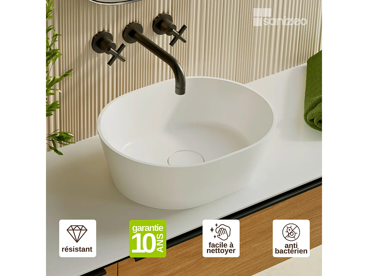 Vasque à poser KARIN - 75% Minéral Blanc Mat Ovale 59.9*37.9*H16.6cm - LAVABERG
