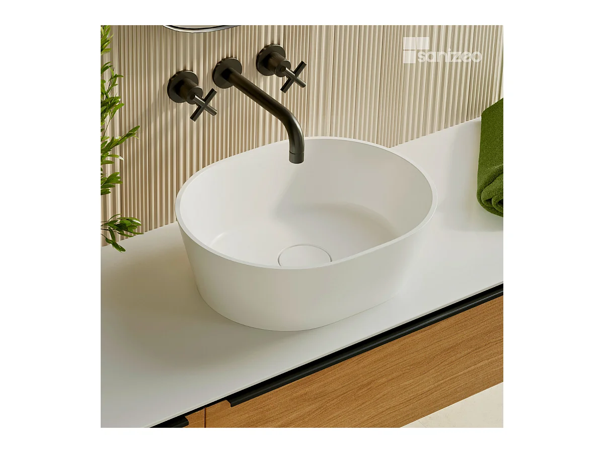 Vasque à poser KARIN - 75% Minéral Blanc Mat Ovale 59.9*37.9*H16.6cm - LAVABERG