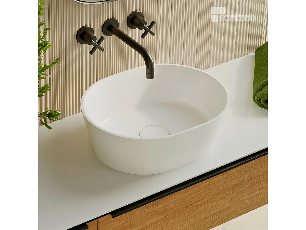 Vasque à poser KARIN - 75% Minéral Blanc Mat Ovale 59.9*37.9*H16.6cm - LAVABERG