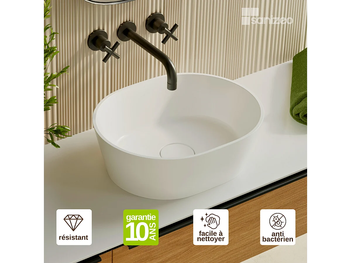 Vasque à poser KARIN - 75% Minéral Blanc Mat Ovale 59.9*37.9*H16.6cm - LAVABERG
