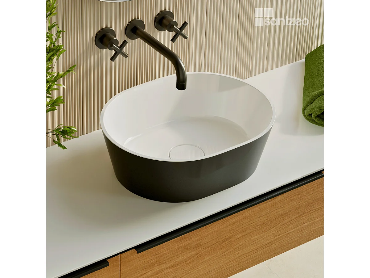 Vasque à poser KARIN - 75% Minéral Noir/Blanc Brillant Ovale 59.9*37.9*H16.6cm - LAVABERG