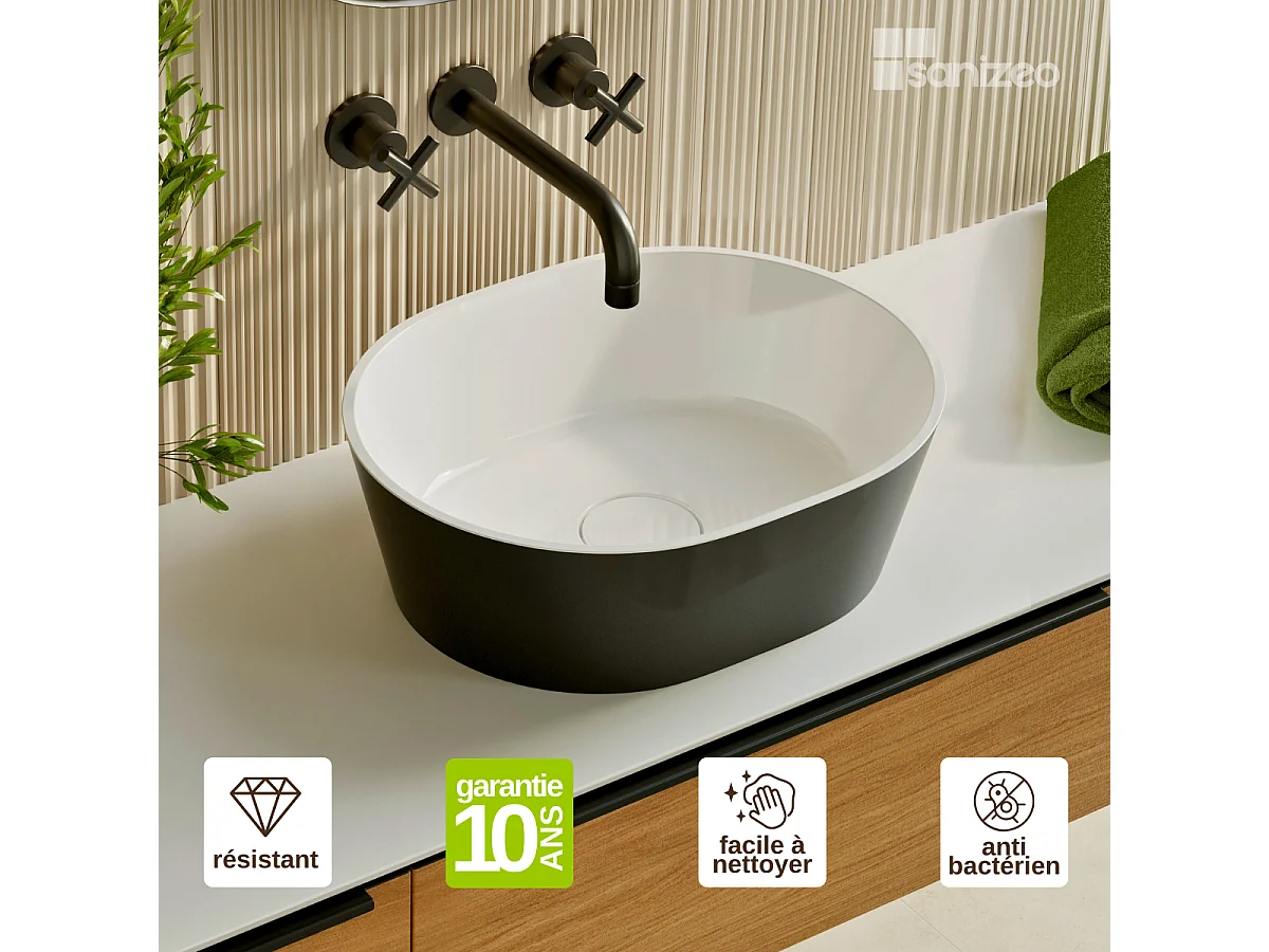 Vasque à poser KARIN - 75% Minéral Noir/Blanc Brillant Ovale 59.9*37.9*H16.6cm - LAVABERG