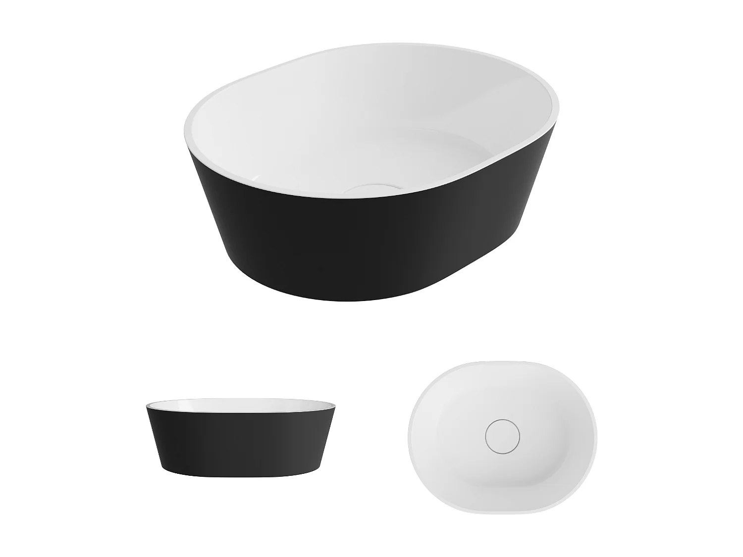 Vasque à poser KARIN - 75% Minéral Noir/Blanc Brillant Ovale 59.9*37.9*H16.6cm - LAVABERG