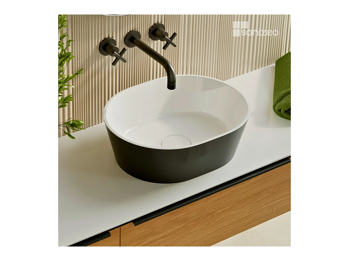 Vasque à poser KARIN - 75% Minéral Noir/Blanc Brillant Ovale 59.9*37.9*H16.6cm - LAVABERG