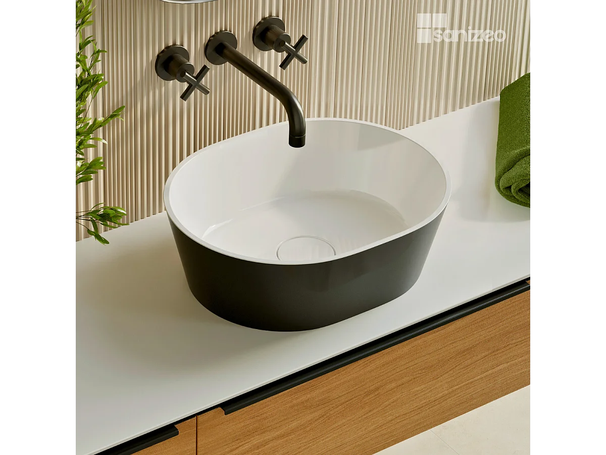 Vasque à poser KARIN - 75% Minéral Noir/Blanc Brillant Ovale 59.9*37.9*H16.6cm - LAVABERG