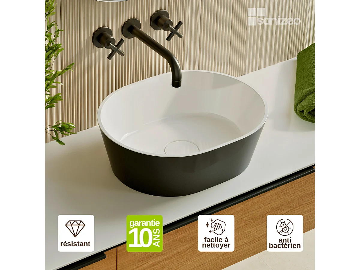 Vasque à poser KARIN - 75% Minéral Noir/Blanc Brillant Ovale 59.9*37.9*H16.6cm - LAVABERG