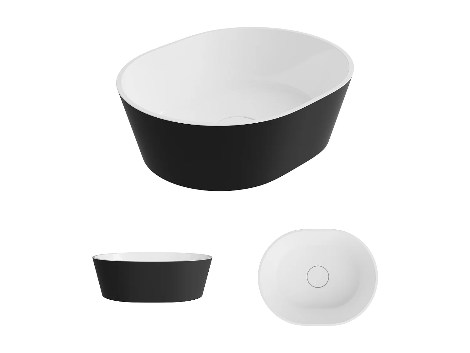 Vasque à poser KARIN - 75% Minéral Noir/Blanc Brillant Ovale 59.9*37.9*H16.6cm - LAVABERG