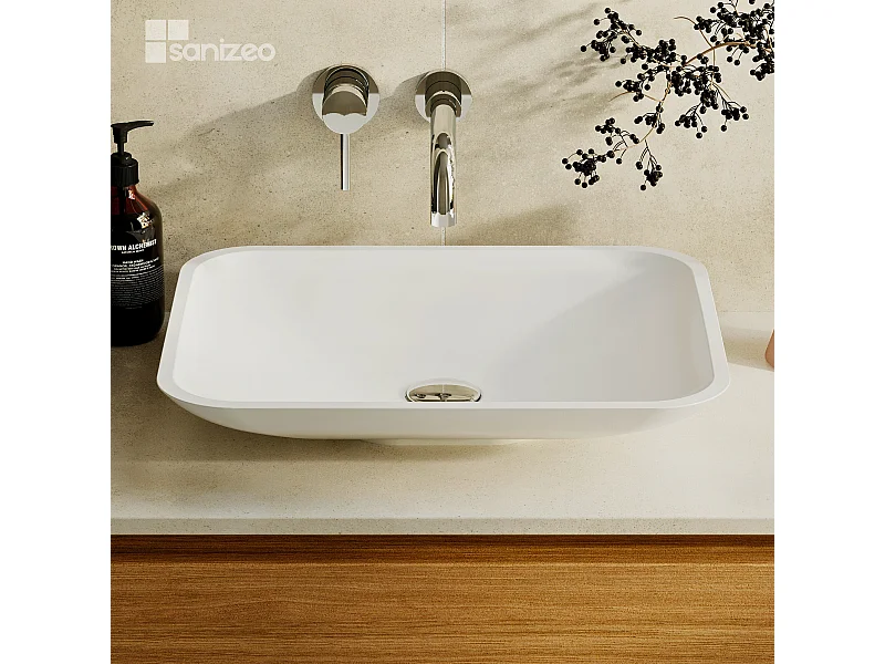 Vasque à poser ANJA - 75% Minéral Blanc Mat Rectangle 49.9*39.9cm*H9.2cm - LAVABERG