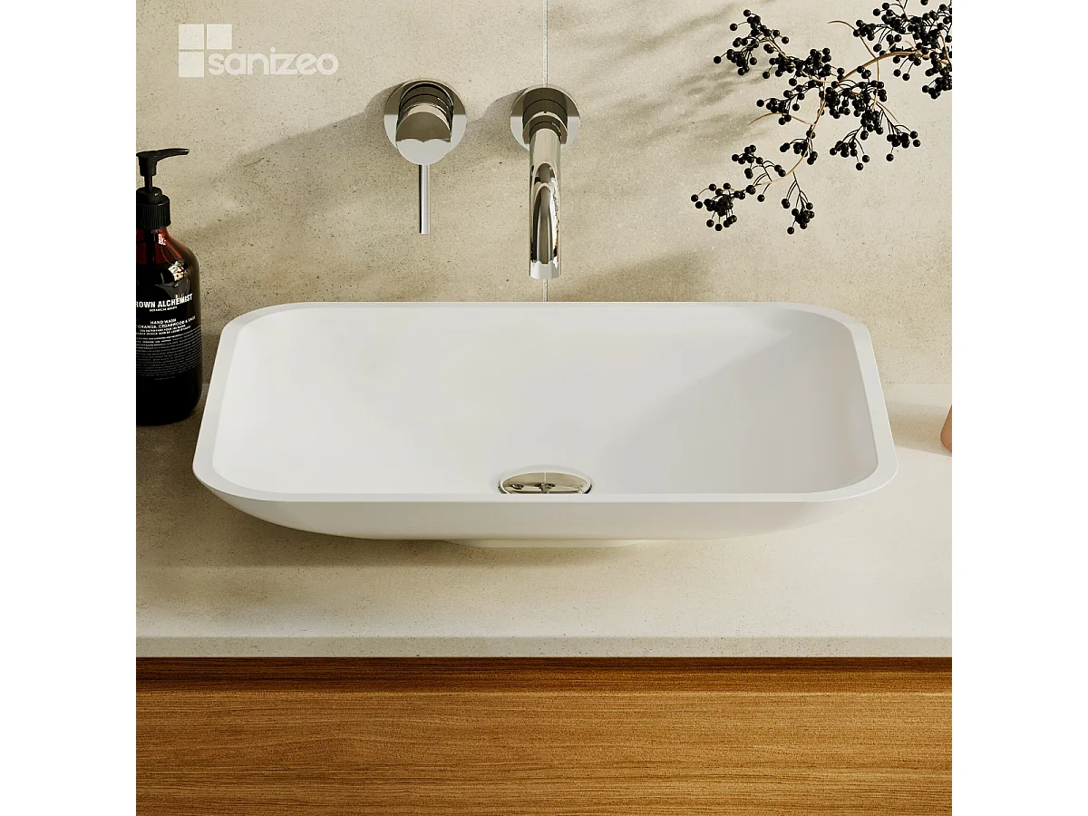 Vasque à poser ANJA - 75% Minéral Blanc Mat Rectangle 49.9*39.9cm*H9.2cm - LAVABERG