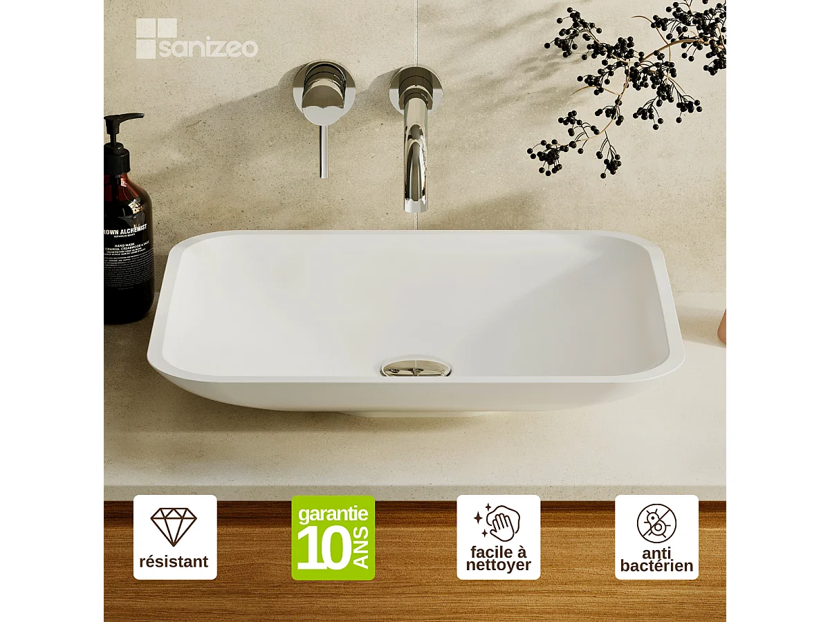 Vasque à poser ANJA - 75% Minéral Blanc Mat Rectangle 49.9*39.9cm*H9.2cm - LAVABERG