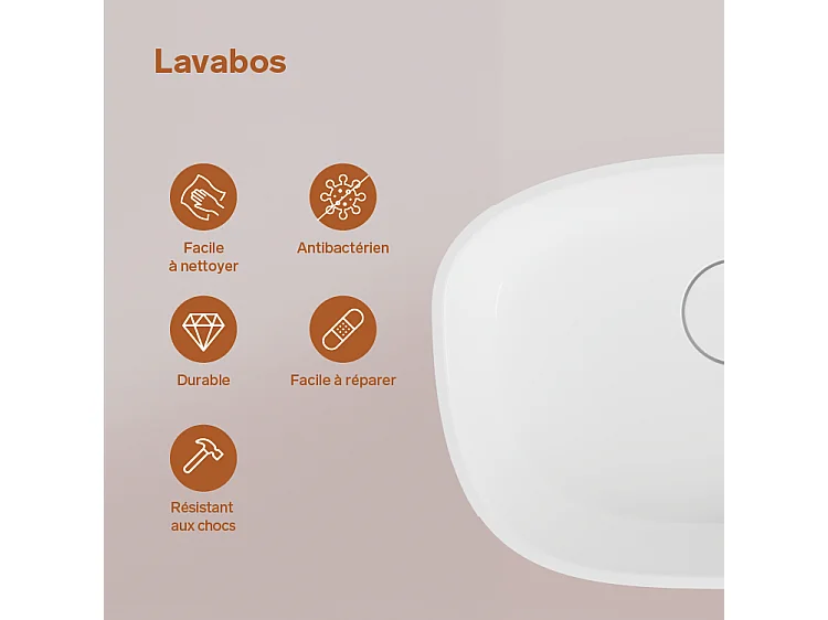 Vasque à poser ANJA - 75% Minéral Blanc Mat Rectangle 49.9*39.9cm*H9.2cm - LAVABERG