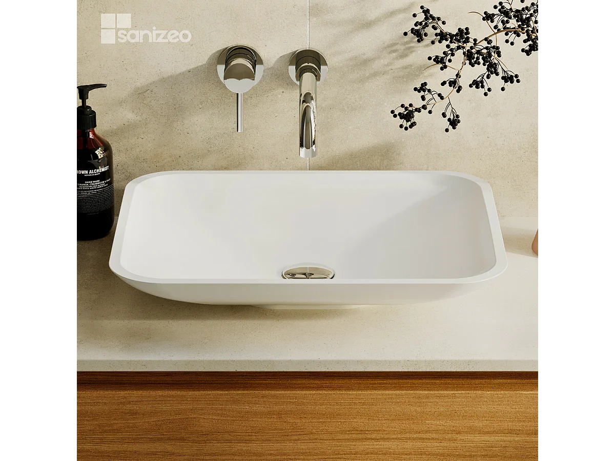 Vasque à poser ANJA - 75% Minéral Blanc Mat Rectangle 49.9*39.9cm*H9.2cm - LAVABERG