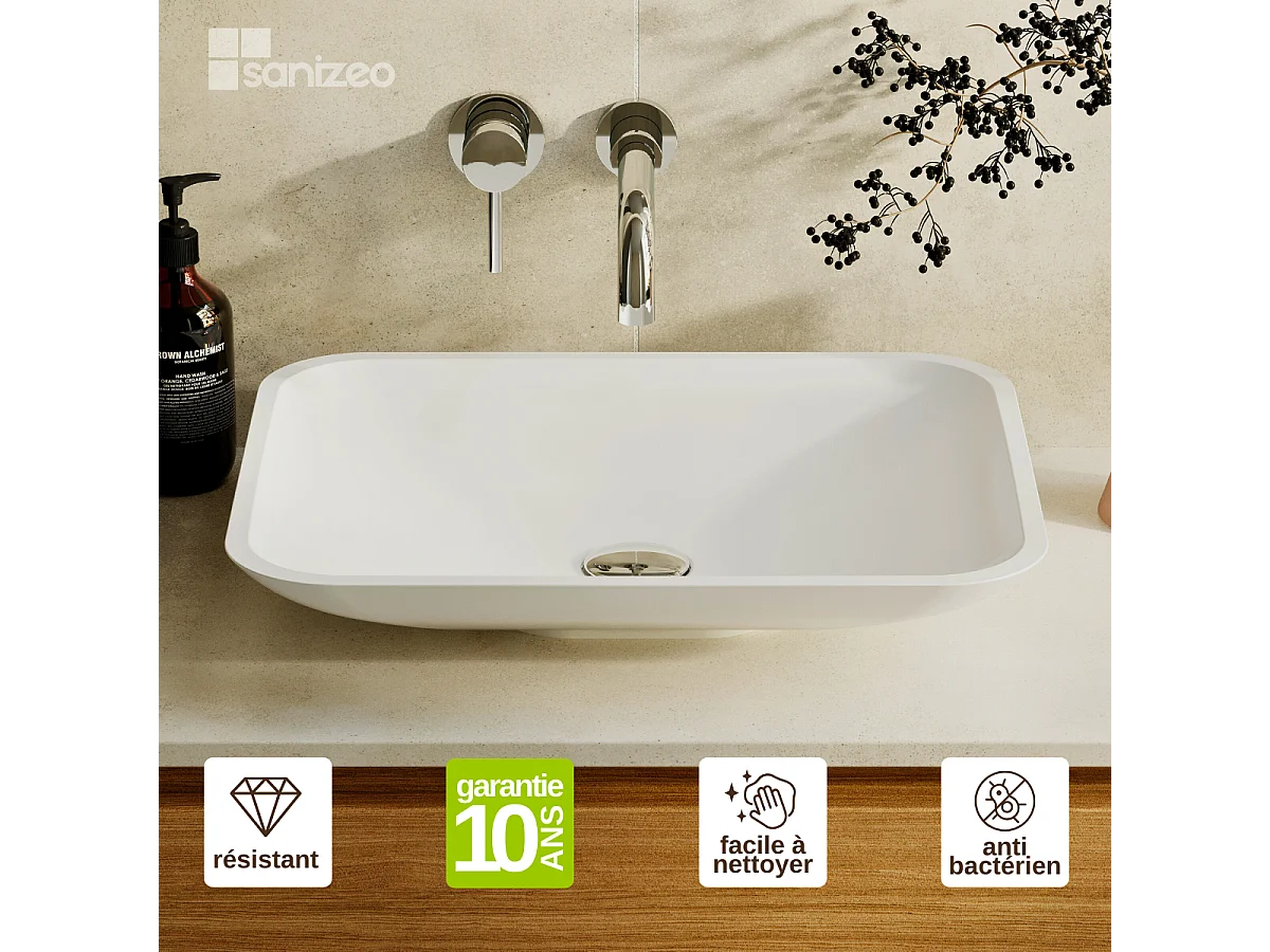 Vasque à poser ANJA - 75% Minéral Blanc Mat Rectangle 49.9*39.9cm*H9.2cm - LAVABERG
