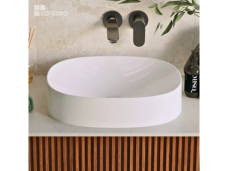 Vasque à poser OSCAR - 75% Minéral Blanc Brillant Ovale 48*38*H11.7cm - LAVABERG