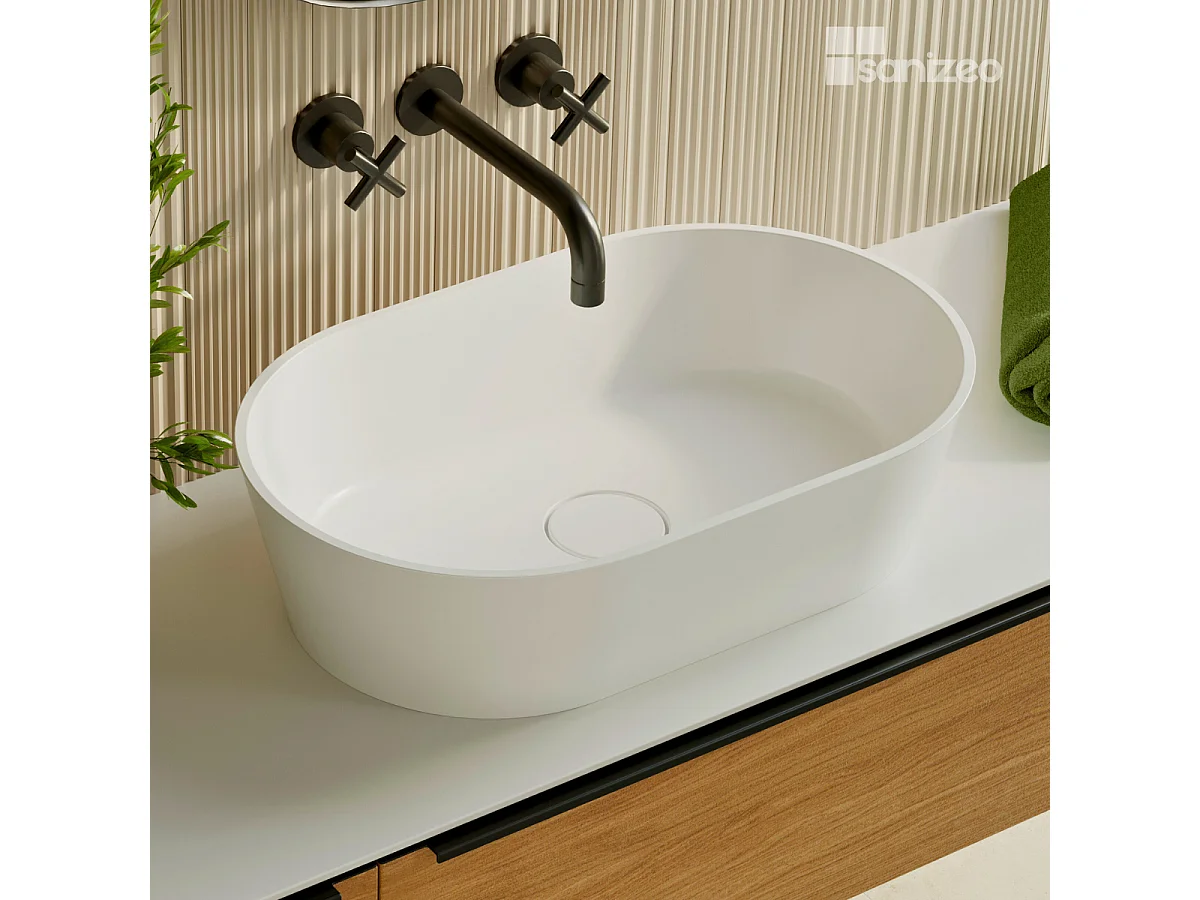 Vasque à poser KARIN - 75% Minéral Blanc Mat Ovale 47*38*H16.6cm - LAVABERG