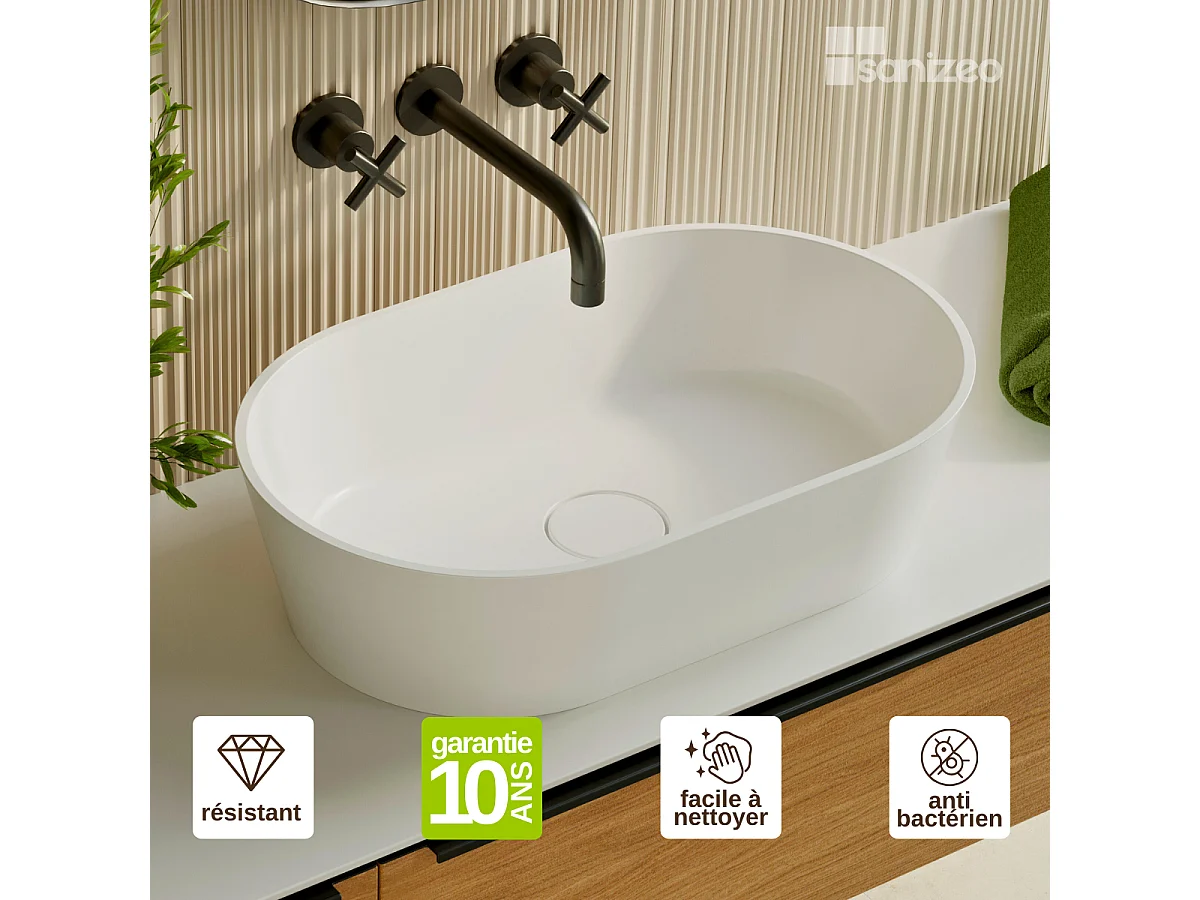 Vasque à poser KARIN - 75% Minéral Blanc Mat Ovale 47*38*H16.6cm - LAVABERG