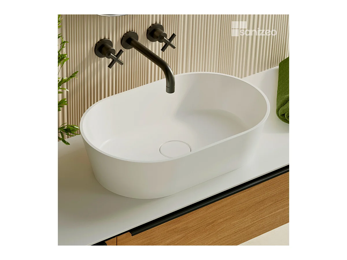 Vasque à poser KARIN - 75% Minéral Blanc Mat Ovale 47*38*H16.6cm - LAVABERG