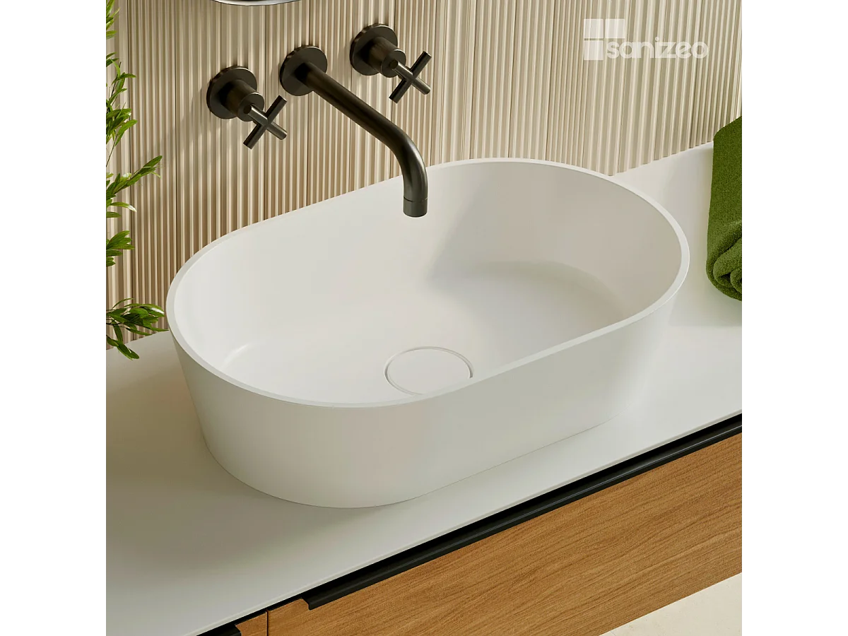 Vasque à poser KARIN - 75% Minéral Blanc Mat Ovale 47*38*H16.6cm - LAVABERG