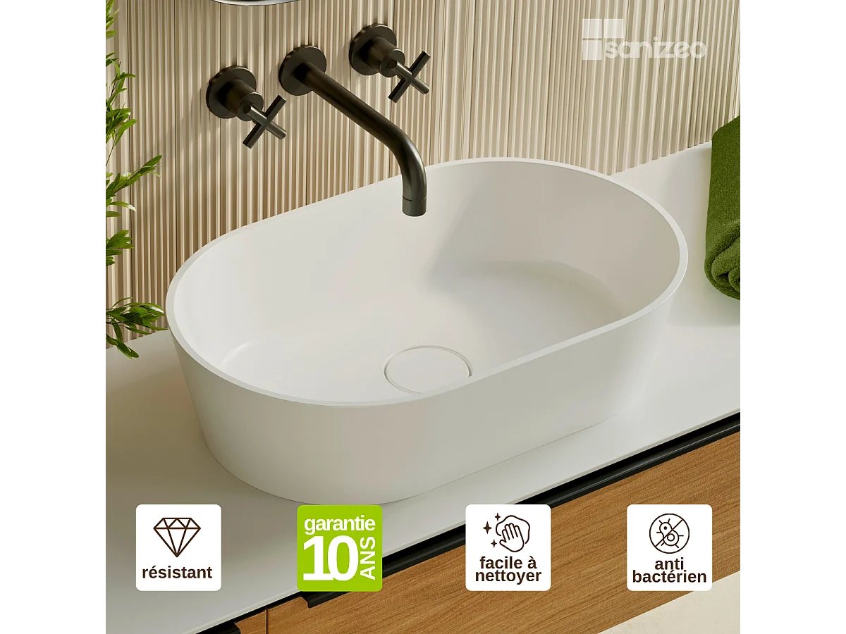 Vasque à poser KARIN - 75% Minéral Blanc Mat Ovale 47*38*H16.6cm - LAVABERG