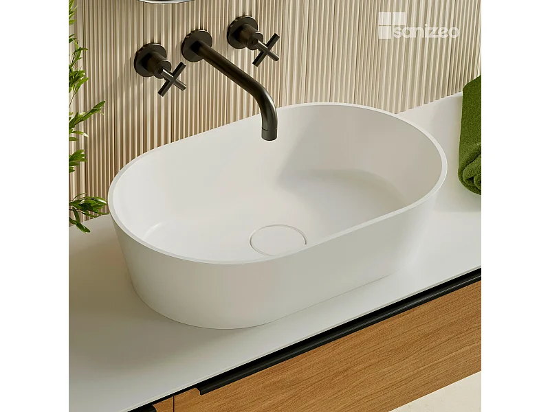 Vasque à poser KARIN - 75% Minéral Blanc Mat Ovale 47*38*H16.6cm - LAVABERG