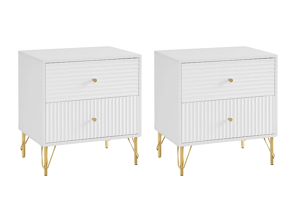 Lot de 2 tables de chevet avec 2 tiroirs - Blanc - LUREO